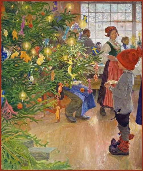Carl Larsson painting of Child and Christmas tree in Sweden
